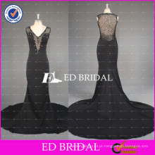 ED Bridal Elegant Sleeveless See Through Back Mermaid Beaded Black Evening Dress 2017